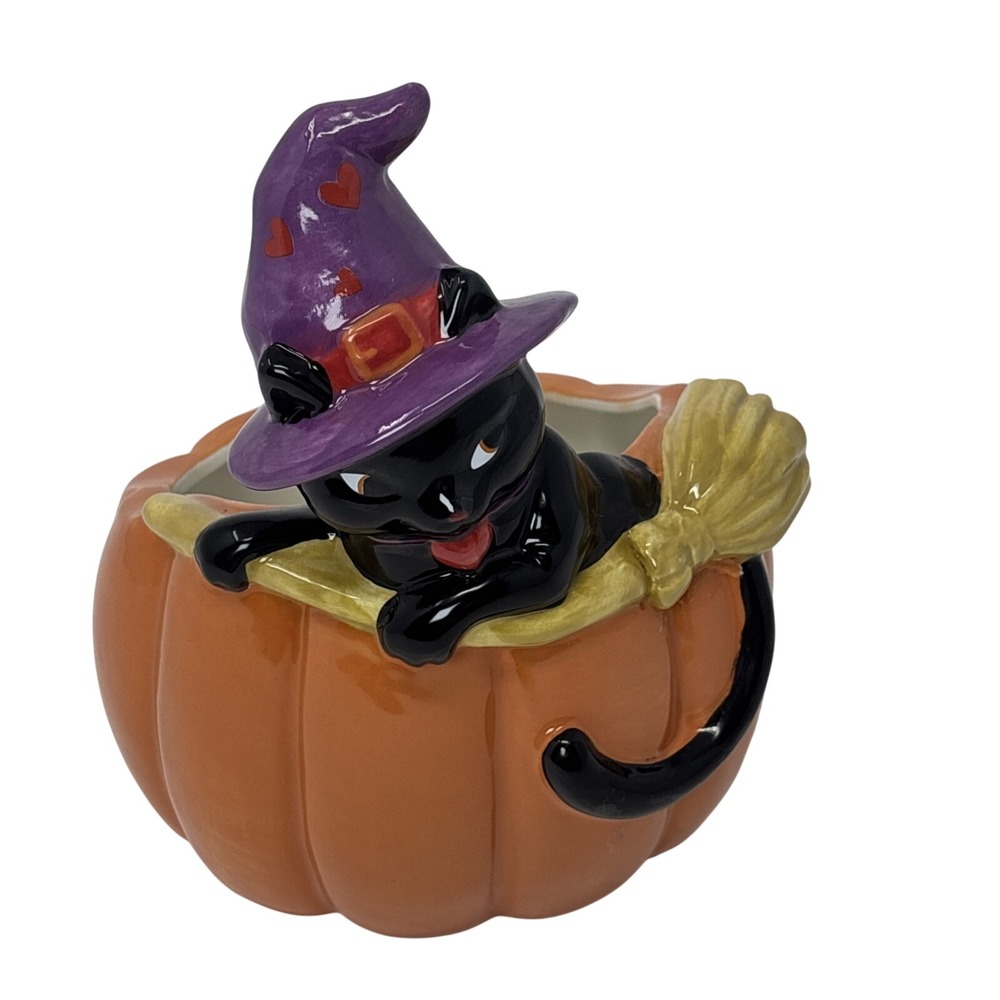 Yankee Candle Halloween Pumpkin Sophia Black Cat Witch Hat Candle Holder 1760448